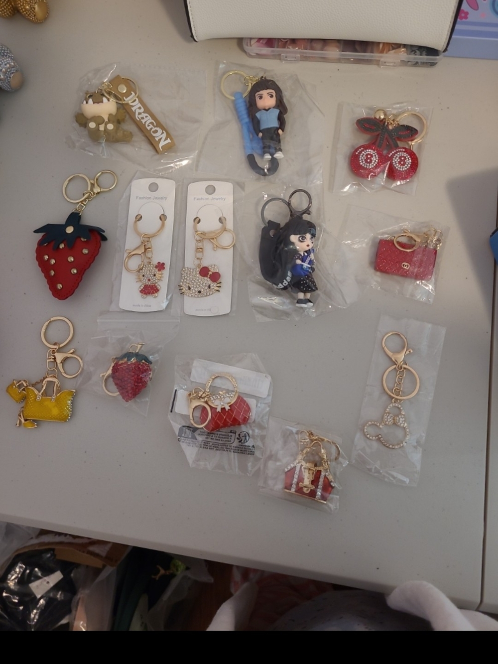 Assorted Red, Pink & Gold Keychain Charms - Mixed Lot